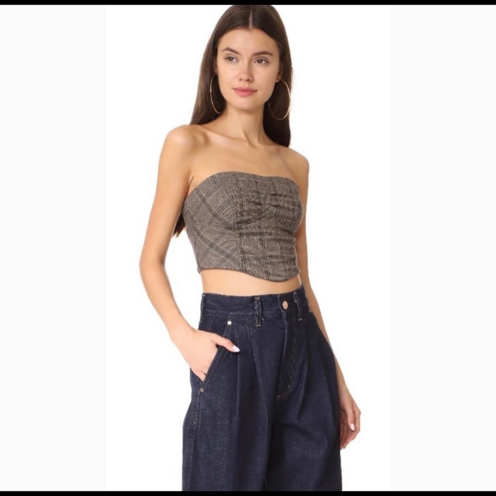 Free People Strapless Corset Top Plaid